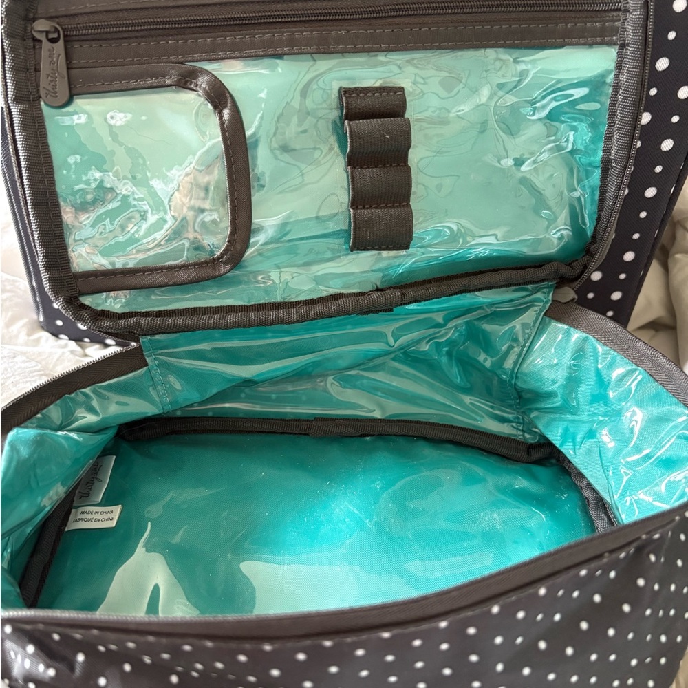 Thirty-One Polka Dot Cosmetic Bag - Black and Aqua